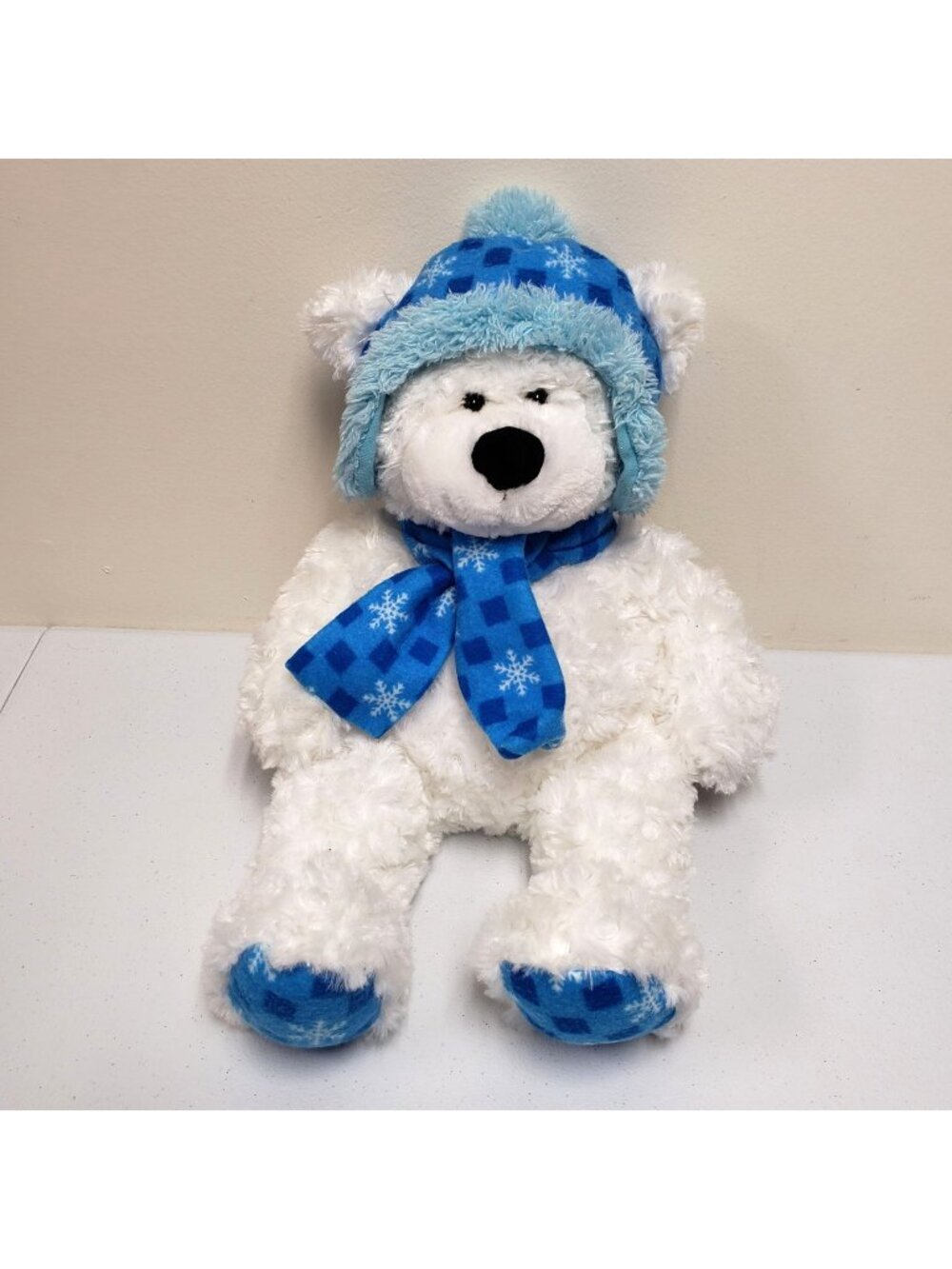 HugFun Snowflake Bear Blue Scarf Hat Winter Stuffed Animal Plush